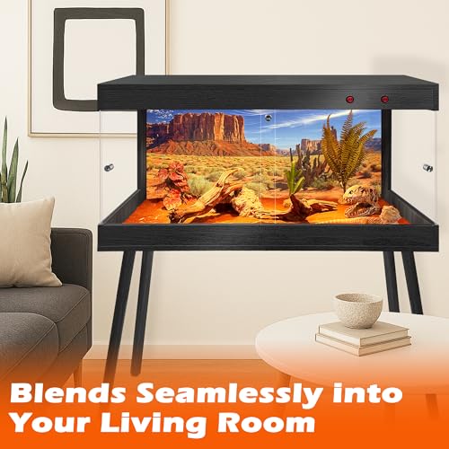 ROYXEN Reptile Tank 34 Gallon, Bearded Dragon Tank with Leg Stand, Tempered Glass Reptile Enclosure, Lizard Tank for Chameleon, Lizard Habitat (Black, 32 Length Inch) - color: Black, size: 32"x16"x15.5"