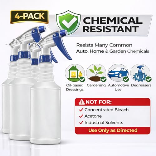 Bar5F Set of 4 Empty 16 oz Spray Bottles | Premium, NBR Gasket, Superior Hydrocarbon Resistance, Ideal for Auto Detailing & Industrial Cleaning - size: Pack of 4