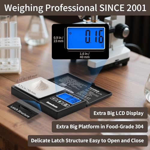 Homebuds 500g Digital Gram Scale High Precision in 0.01g with Level Bubble, Assured by Food Scale Professional Factory Since 2001, Pocket Scale for Lab, Kitchen, Coffee, Jewelry; 2*AAA, Black