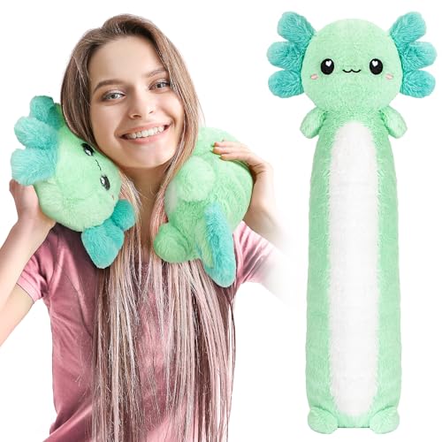 Axolotl Unscented 2Lbs Heating Pad for Neck Shoulders and Back Wrap Microwavable, Heatable 22.5" Cute Warm Stuffed Animals Neck Warmer - Axolotl Gifts for Women Girls and Kids - style: Mint Axolotl Neck Wrap