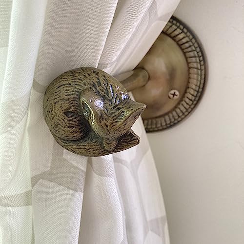 Animal Hook, Curtain Hold Back, Tie Back, Jewellery Hook, Antique Brass, Iron (Sleeping Fox) - style: Sleeping Fox