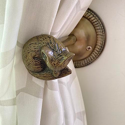 Animal Hook, Curtain Hold Back, Tie Back, Jewellery Hook, Antique Brass, Iron (Sleeping Fox) - style: Sleeping Fox