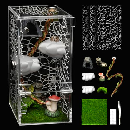 AZV Jumping Spider Enclosure Clouds Kit,Escape Proof Praying Mantis Habitat | Small Magnetic Front Door Tarantula Cribs Ventilation Spider Cage,Transparent Acrylic Reptile Tank,Bug Terrarium,Snail House - color: White, size: Small