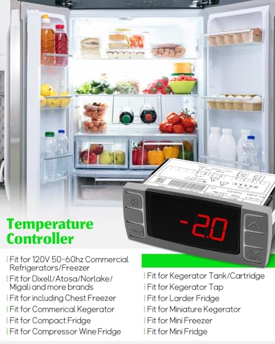 Fit for Dixell XR02CX-4N1F1 Temperature Controller，Refrigerator Digital Thermostat Controller Fit for 120V 50-60hz Commercial Refrigerators/Freezer with Temperature Sensor Probes - style: XR02CX-4N1F1