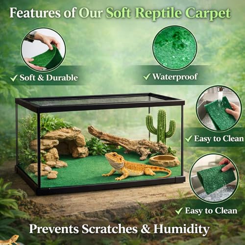 HERCOCCI 2 Pack Reptile Carpet, 39’’ x 20’’ Terrarium Bedding | Substrate Liner Reptile Cage Mat Tank Accessories for Bearded Dragon Lizard Tortoise Leopard Gecko Snake (Green) - color: Green