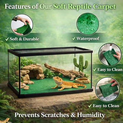 HERCOCCI 2 Pack Reptile Carpet, 39’’ x 20’’ Terrarium Bedding | Substrate Liner Reptile Cage Mat Tank Accessories for Bearded Dragon Lizard Tortoise Leopard Gecko Snake (Green) - color: Green