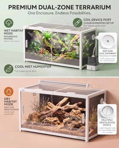 120 Gallon Reptile Tank, 4x2x2 Reptile Enclosure Front Sliding Door | Stackable ventilation 120 Gallon Bearded Dragon Tank anti-escape locks and no-fingerprint handles maximizes UVB transmissionn - color: White, size: 120 Gallon