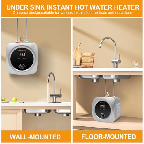 Mini Tank Water Heater 2.5 Gallon Under Sink Instant Water Heater with LED Dsiplay,T&P Valve,3-Way Diverter,110V 120V Small Hot Water Heaters for Kitchen Apartment RV Bathroom Gray - color: Gray