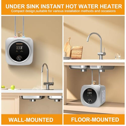 Mini Tank Water Heater 2.5 Gallon Under Sink Instant Water Heater with LED Dsiplay,T&P Valve,3-Way Diverter,110V 120V Small Hot Water Heaters for Kitchen Apartment RV Bathroom Gray - color: Gray