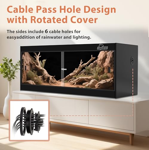 4x2x2 (120 Gallon) PVC Reptile Enclosure, RepWild Terrarium/Tank with Heavy-Duty Screen Top, Glass Sliding Doors & Lock for Bearded Dragons, Ball Python, Geckos, Lizards - size: 48"W x 24"D x 24"H