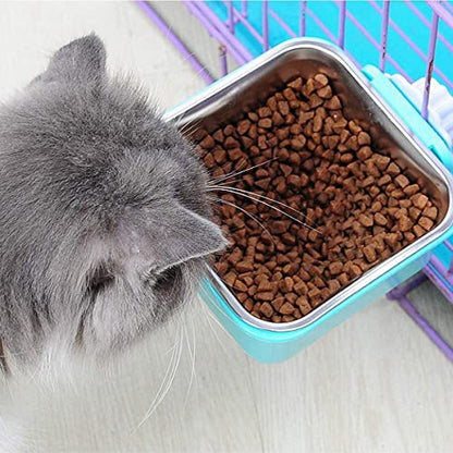 Dog Crate Bowl, Hanging Stainless Steel Removable Pet Crate Water & Food Bowls, Pet Cage Feeder Container Coop Cup for Cat Puppy Birds Rats Guinea Pigs Rabbit Hamster (2PCS) - color: Pink/Blue