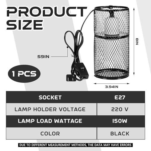 1 Pcs Reptile Heat Lamp Guard with 150W Ceramic Heat Emitter Basking Anti Scald Heating Lamp Holder Mesh Cage Reptile Protection Lampshades for Lizard Snake Chick, Bulb Not Included - color: White