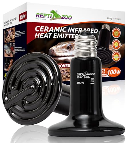 REPTI ZOO 100W Reptile Heat Lamp 2Pack Ceramic Heat Emitter Night Heat Lamp Bulbs Reptile Terrarium Heat lamp Tank Heat Bulb for Turtle Bearded Dragon Gecko Lizard Snake Chicken E26 - style: 100W/2PCS
