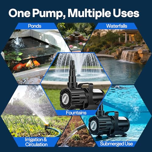 VIVOHOME 150W Pond Pump, 900-2400GPH Adjustable Flow Submersible Water Pump | Stepless Flow Control, 18ft Max Lift, 180° Seamless Adjustable Nozzle, Barrier Pump Bag, 20ft Power Cord - size: 900-2400GPH