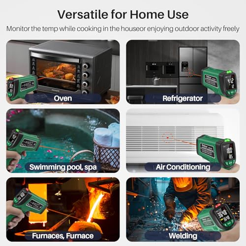 Infrared Thermometer for Cooking, Gedaye Surface Laser Temperature Gun with Laser Pointer 13:1, Metal Probe, Adjustable Emissivity, -58℉ to 1562℉, Thermal Thermometer Gun for Pizza Oven Engine HVAC - color: Green