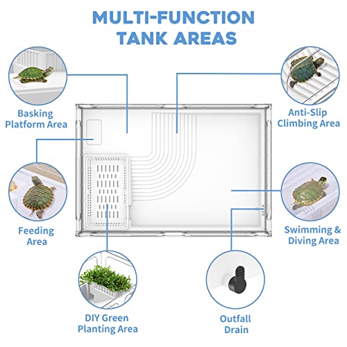 MoonOrange Small Turtle Tank, Acrylic Turtle Terrarium with Basking Platform, Bottom Drainage, Multi-Function Areas for Turtles, Crabs, Crayfish, Small Reptiles (White Tank) - color: White Tank