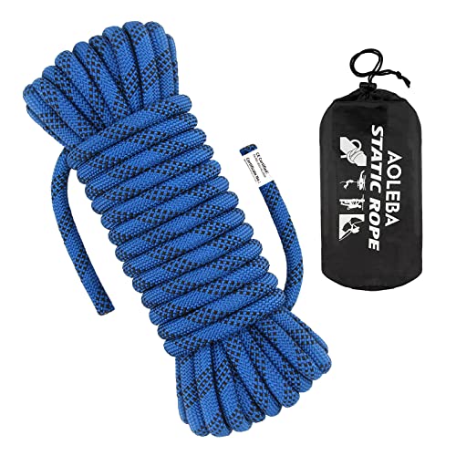 AOLEBA 10.5 mm Static Climbing Rope 10M(32ft) 20M(64ft) 30M(96ft) 50M(160ft) 70M(230ft) Outdoor Rock Climbing Rope, Escape Rope Ice Climbing Equipment Fire Rescue Parachute Rope - color: Blue, size: 64ft