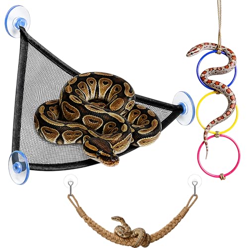 3PCS Snake Enrichment, Snake Enclosure Accessories, Reptile Habitat Accessories with Jute Rope and Black Mesh Hammock, Cage Climbing Structures for Environmental