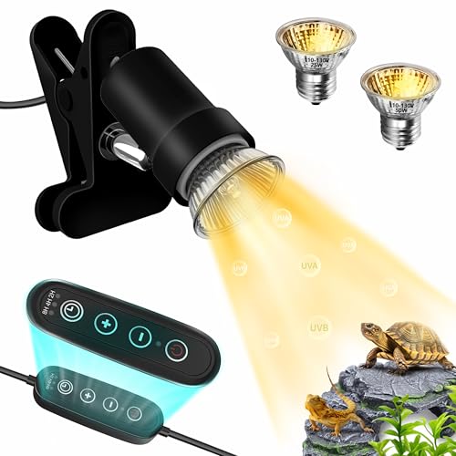 GOZILLA Reptile Heat Lamp, Turtle Lamp with 360°Rotatable Timing & Dimming Cycle Timer, 25W+50W UVA/UVB Reptile Light Bulbs for Reptile and Amphibian Tanks, Terrariums and Cages.(Black) - color: Timer Dimmer-Black