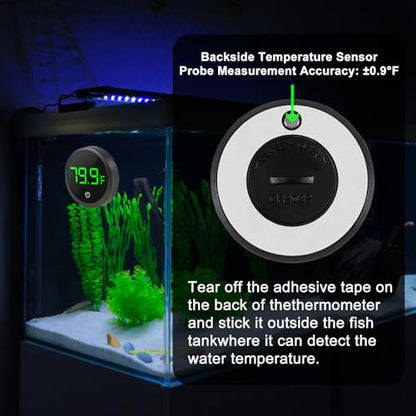 2Pcs Digital Aquarium Thermometer Fish Tank Digital LED Display Thermometer Fahrenheit Aquarium Temperature Sensor with LED Touch Screen for Aquarium Glass Containers Plant Reptile Turtle Tank-Black - color: 2pcs round-black