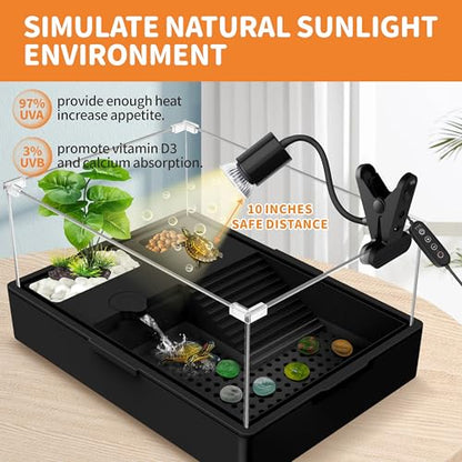 GOZILLA Reptile Heat Lamp, Turtle Lamp with 360° Goose Neck Rotatable Timing & Dimming Cycle Timer, 25W+50W UVA/UVB Reptile Light Bulbs for Reptiles and Amphibian Tanks, Terrariums and Cages.(Black) - color: Goose Neck-Black