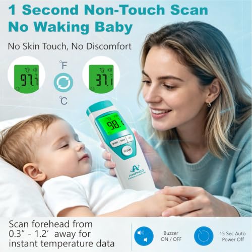 Hospital Medical Grade Non-Contact Forehead Thermometer | Fast, accurate no touch temporal thermometer for baby, adults, toddlers - color: White