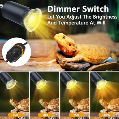 Reptile Heat Lamp, UVA UVB Light for Aquarium Turtle Tank, with 50w Basking Bulb, for Tortoise, Snake, Frog, Lizard, Cockatoo, Chameleon. Halogen, Yellow Light - color: Lamp Holder C+1 Bulb
