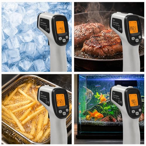 Infrared Thermometer Gun, Digital Laser Temperature Gun -58°F to 1022°F, Adjustable Emissivity, LCD Backlight, MAX/MIN Display, Non-Contact Thermometer for Pizza Oven, BBQ, HVAC, Griddle - color: Gray（-58℉-1022℉）
