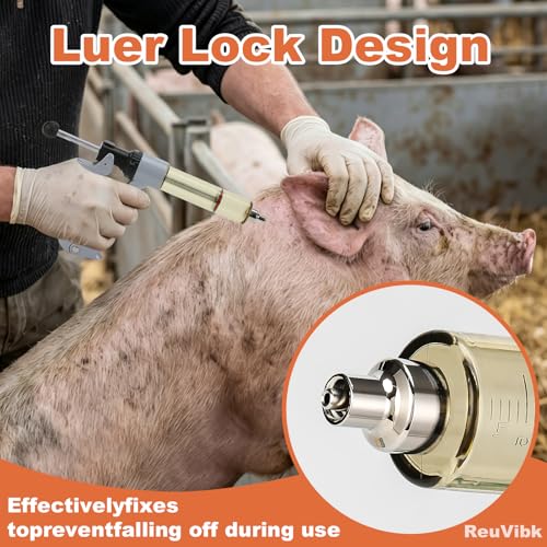 50ml Semi-Auto Repeating Livestock Syringe Gun, 5 Dose Settings | Ergonomic Grip, Clear Barrel & Luer Lock, Vet Injector for Cattle, Horses, Goats, Sheep & Pigs - color: Silver Gray50ML-B