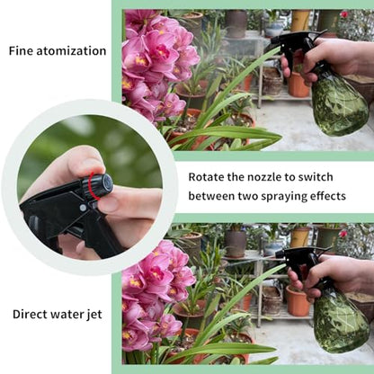 wugongshan 2 Pcs Spray Bottles, 500 ml/17 oz Empty Water Spray Bottles, Plastic Reusable Adjustable Mist Sprayer Squirt Bottles Containers Refillable for Cleaning Solutions, Gardening, Plants (Green) - color: Green