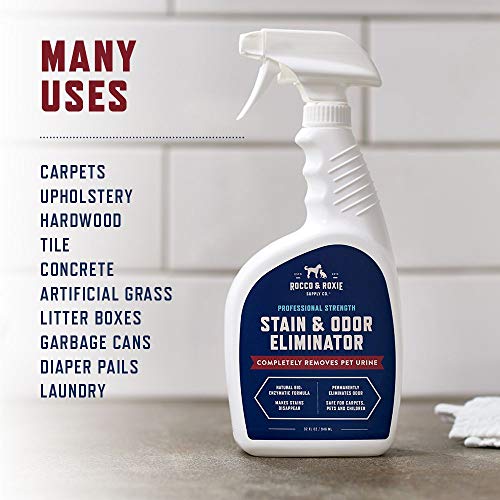 Rocco & Roxie Enzyme Stain & Odor Eliminator, 1 Gallon | Bio-enzymatic urine destroyer; CRI Certified Safe; made in USA; for carpets, bedding, litter boxes, crates & cars - size: 128 Fl Oz (Pack of 1)