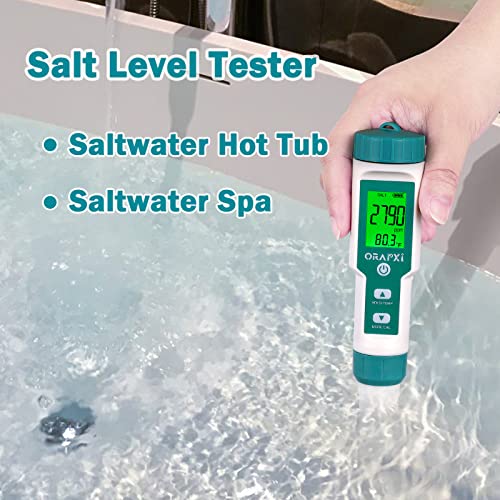 Pool Salt Tester pH and Salt Meter for Saltwater Pool pH Tester | Digital Salinity Tester 5 in 1 pH Salt TDS EC Temp Meter for Hydroponics Salt Meter for Swimming Pools Hot Tubs and Swim Spa