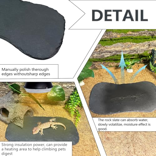 Reptile Basking Platform 11''x5.5'' Turtle Rock Plate Feeding Food Bowl Dish Feed Slate Tortoise Bathing Resting Slab for Lizard Gecko Bearded Dragon Chameleon Snake Frog-2Pcs - size: 11''x5.5''(2PCS)