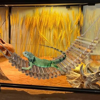 Reptile Climbing Bridge, Bamboo Lizard Ladder Bridge Bearded Dragon Hammock Lizard Lounger Hanging Terrarium Vines Decor Reptiles Habitat Tank Accessories for Gecko Chameleon(4PCS) - style: L【15.6 x 6.1 In】