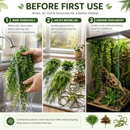 Reptile Plants Terrarium Decor, Hanging Reptile Vines, Flexible Bendable Jungle Climbing Leaves for Bearded Dragon, Leopard Gecko, Chameleon, Snake, Lizard Tank Habitat Decoration (Group A)