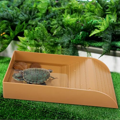 Beaupretty Large Reptile Bathing Bowl with Gentle Ramp for Tortoises and Lizards Spacious Turtle Dish and Soaking Pool Sturdy Reptile Tank Accessory for Easy Climbing and Cleaning