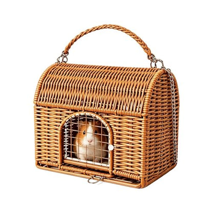 Reptile Carrier for Travel with Handle Sleeping House | All Season Washable Rattan Bird Carrier Travel Cage for Lizard Leopard Gecko Spider Tortoise Snake Bunny