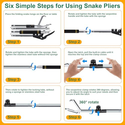 Professional Snake Tongs Grabber Tool, Heavy Duty Stainless Steel Snake Catcher with 5-Level Lock and Foldable 70-Inch Handle - Reliable Outdoor Garden Shed Chicken Coop Trail, Woodpile