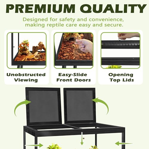 Bearded Dragon Tank with Leg Stand 22 Gallons, Wooden Lizard Tank,Reptile Tank with Metal Mesh Roof Door, Acrylic Panel Snake Tank with Lock Design (Black, 24"x16"x16") - color: Black, size: 24"x16"x16"