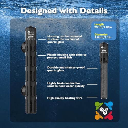 AquaMiracle Submersible Aquarium Heaters, 200W Fish Tank Heater with LED Digital Temp Display, Dry-Run Auto Power-Off & Overheat Protection, for Freshwater and Saltwater Tanks (20-40 Gal) - size: For 20-40 Gal Aquariums