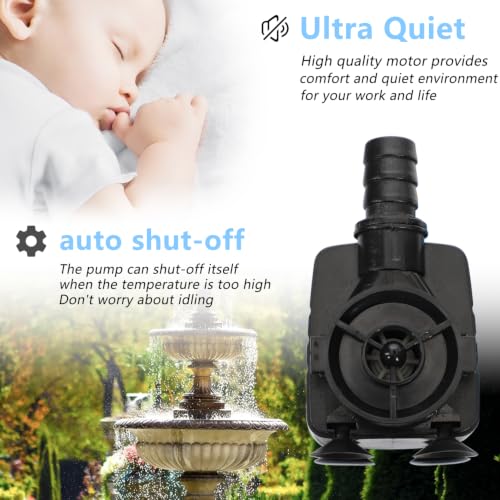 alizzy 400 GPH Fountain Pump, Durable Submersible Water Pump | Overheat Protection, 1500 L/H, 25 W, Adjustable Flow, 6.5 ft Lift Height, 6 ft Power Cord, 3 Nozzles, with Tubing