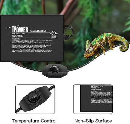 iPower 6 by 8 Inch Reptile Heating Pad with Temperature Adjustable Controller Knob, Under Tank Warmer Terrarium Heat Mat for Reptiles and Amphibians - size: 6 X 8 Inch