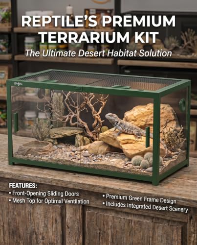 68 Gallon Reptile Tank, Reptile Enclosure Front Sliding Door | Stackable ventilation reptile terrariums Tank anti-escape locks and no-fingerprint handles maximizes UVB transmissionn - color: Green, size: 68 Gallon