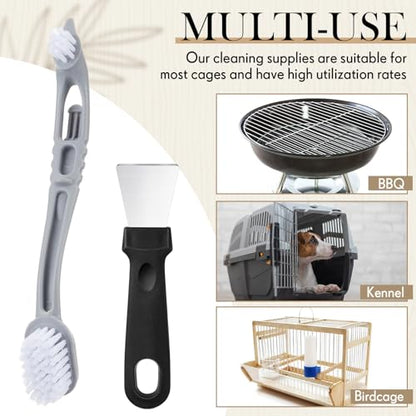 Teenyyou 2 Pack Bird Cage Cleaning Brush & Scraper Set - Stainless Steel Bird Droppings Removal Tool, Long Handle for Parrot Cages, Pet Cages & Perch
