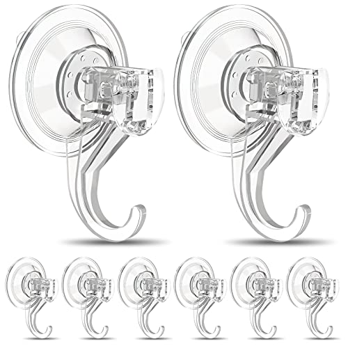Suction Cup Hooks for Shower, Large Clear Heavy Duty Suction Cup Hooks, Wreath Hangers for Front Door Window Glass Kitchen Towel Loofah Utensils (8 Packs) - size: 8 Clear