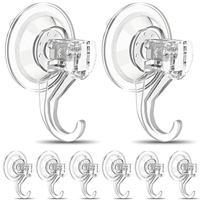 Suction Cup Hooks for Shower, Large Clear Heavy Duty Suction Cup Hooks, Wreath Hangers for Front Door Window Glass Kitchen Towel Loofah Utensils (8 Packs) - size: 8 Clear
