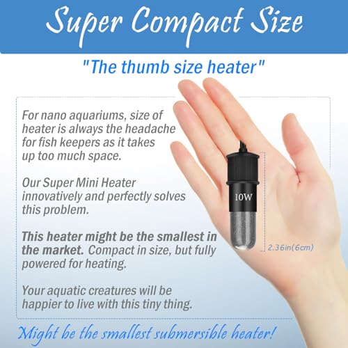 Super Mini Aquarium Heater 20W Betta Heater for 2-4 Gallon Tanks, Small Fish Tank Heater Turtle Heater with Dry-Run/Overheat Protection, Memory Function - size: For Tanks ≤ 4 Gal