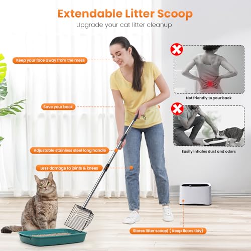 Cat Litter Scoop 43 inch Metal Litter Scooper with Stainless Steel Long Handle, Upgraded Large Kitty Box Scooper Heavy Duty Deep Shovel for Fast Sifting, Dog Waste Scooops for Outside Pet Poop