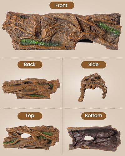 Resin Tree Bark Reptile Hide Cave for Snakes, Geckos & Lizards | Relieves Reptile Stress, Resin, Odor-Free, Realistic Bark Texture with Faux Moss