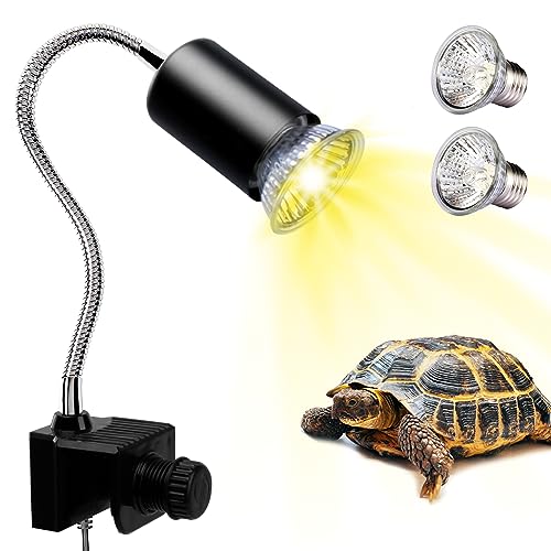 Reptile Heat Lamp, UVA UVB Light for Aquarium Turtle Tank, with 2 * 50w Basking Bulb and 360° Swivel Clamp Stand for Tortoise, Snake, Frog, Lizard, Cockatoo, Chameleon. Halogen, Yellow Light - color: Lamp Holder B+2 Bulbs